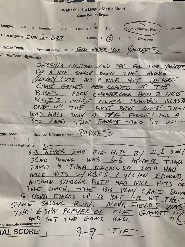 Thursday At Field of Dreams Wabash County Sports